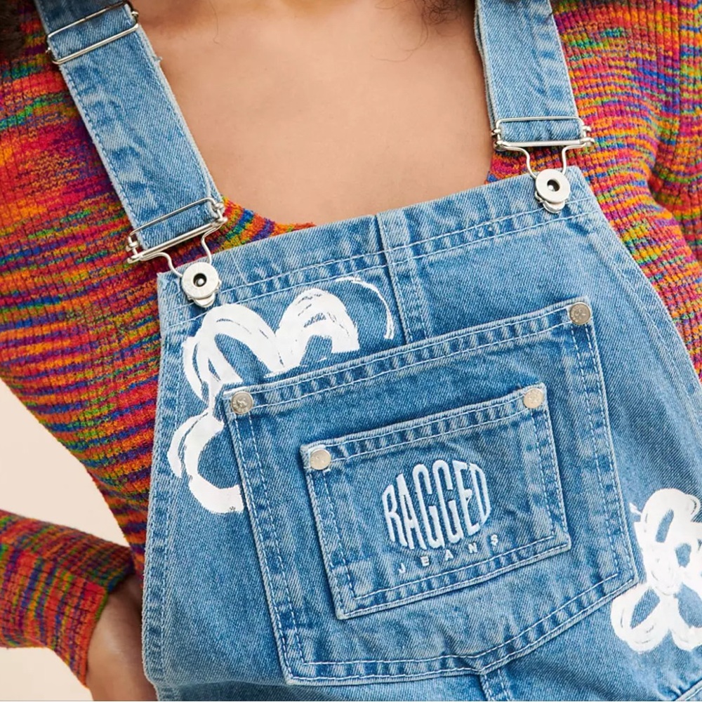 NWOT Free People Women's Blue and White Dungarees-overalls - Picture 3 of 5